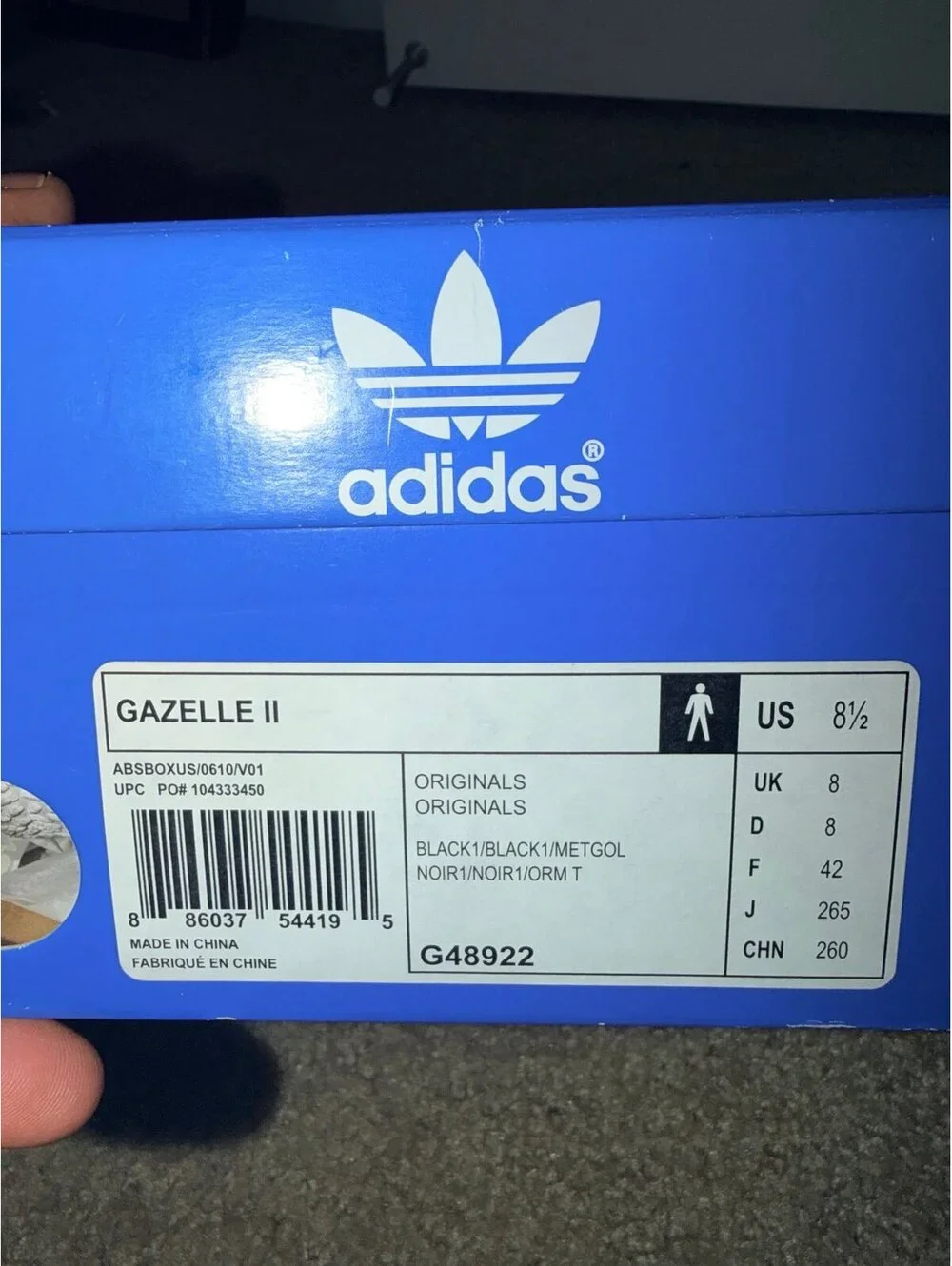 Adidas Gazelle II Black Metallic Gold Men’s 8.5 Sneakers